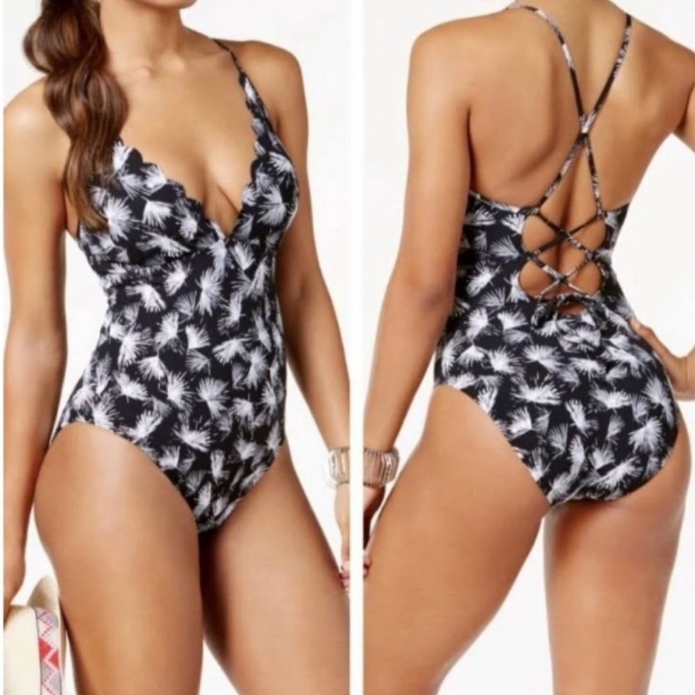 La Blanca Petal Pusher Plunge One-Piece Swimsuit, Size L